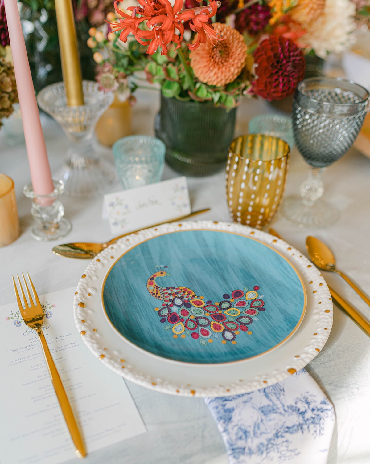 colourful plates for wedding table