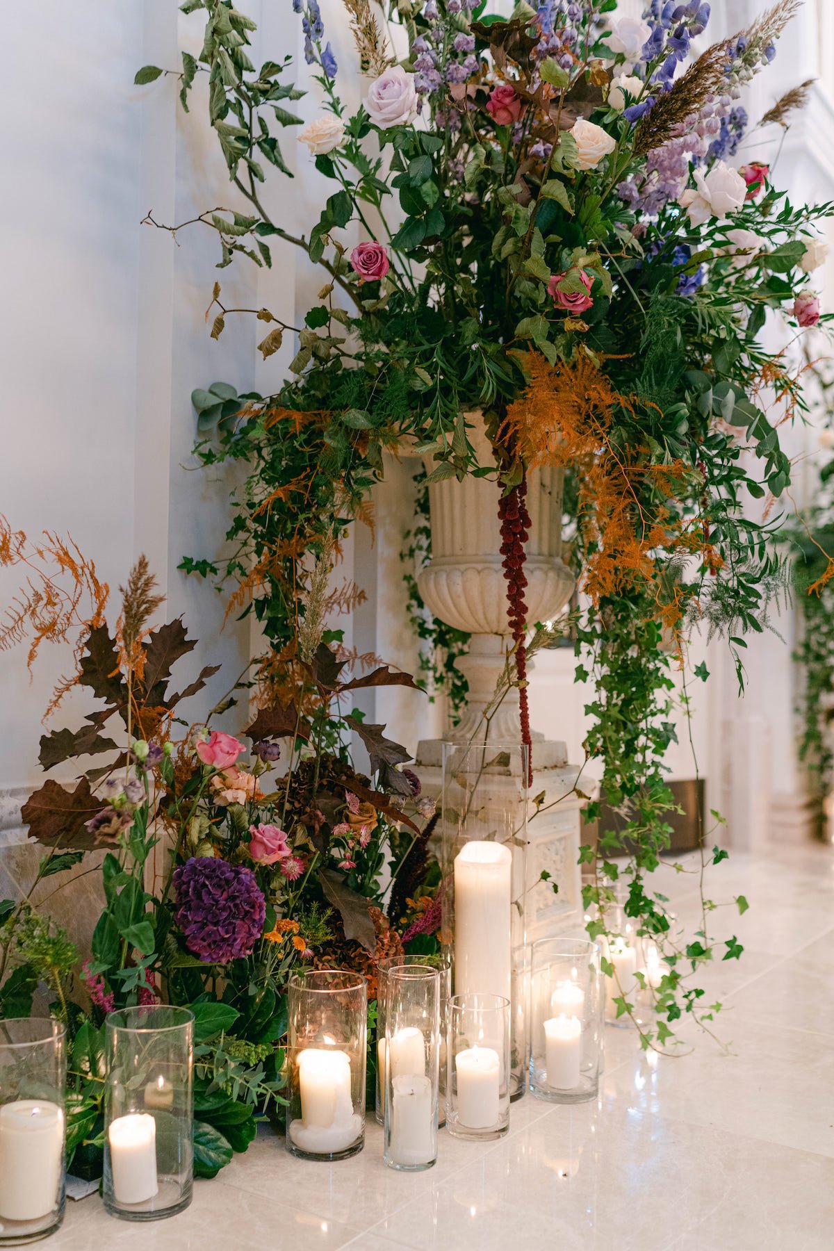 Adare Manor wedding flowers and pillar candles