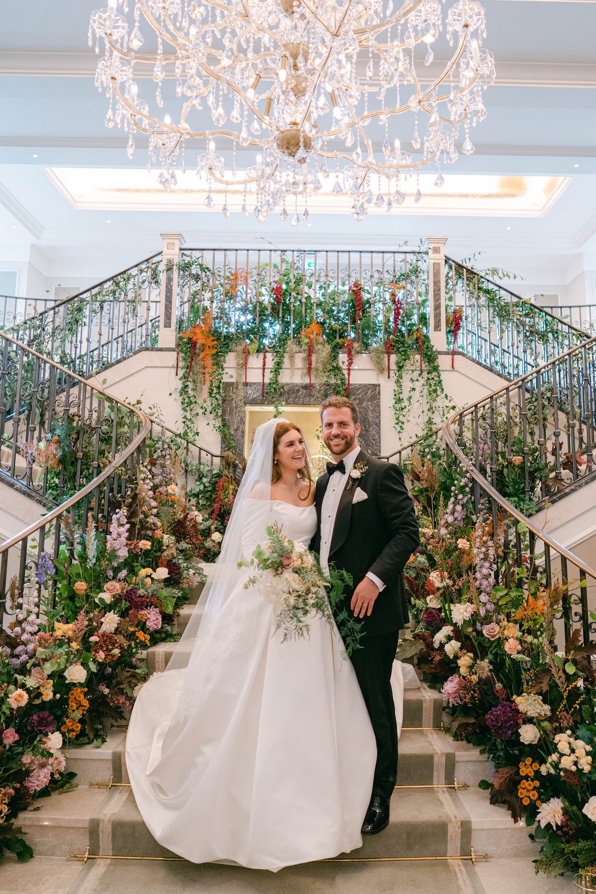 Adare Manor wedding bride and groom staircase