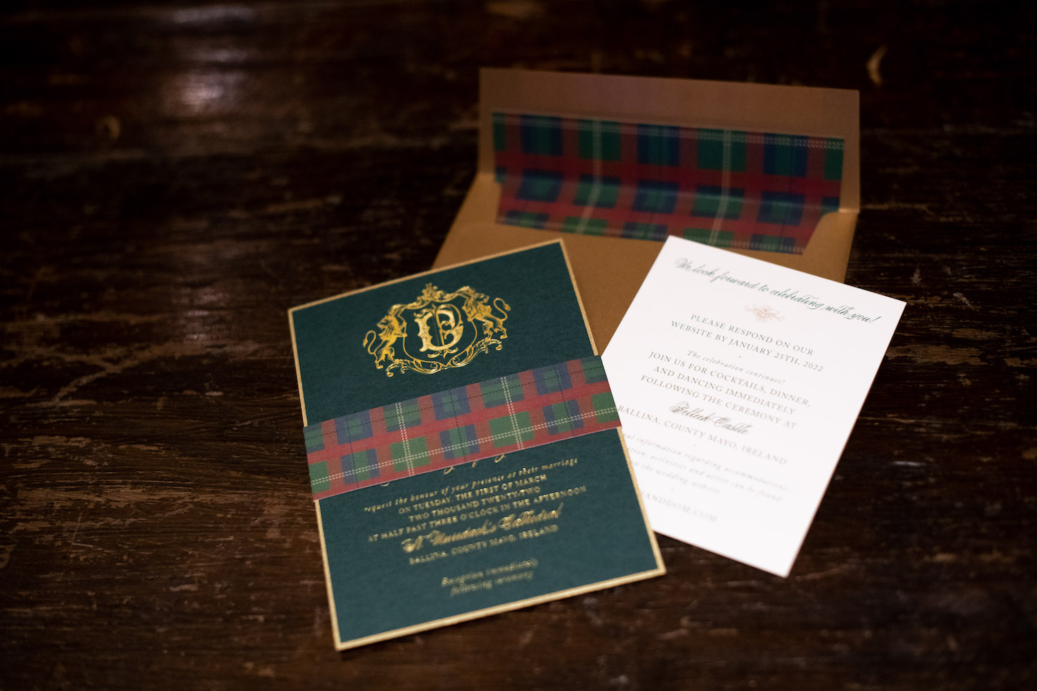 Belleek Castle Wedding tartan invitation